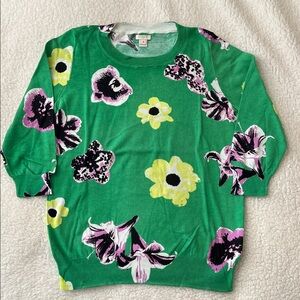 J. Crew Floral Lightweight Sweater with Three Quarter Length Sleeves